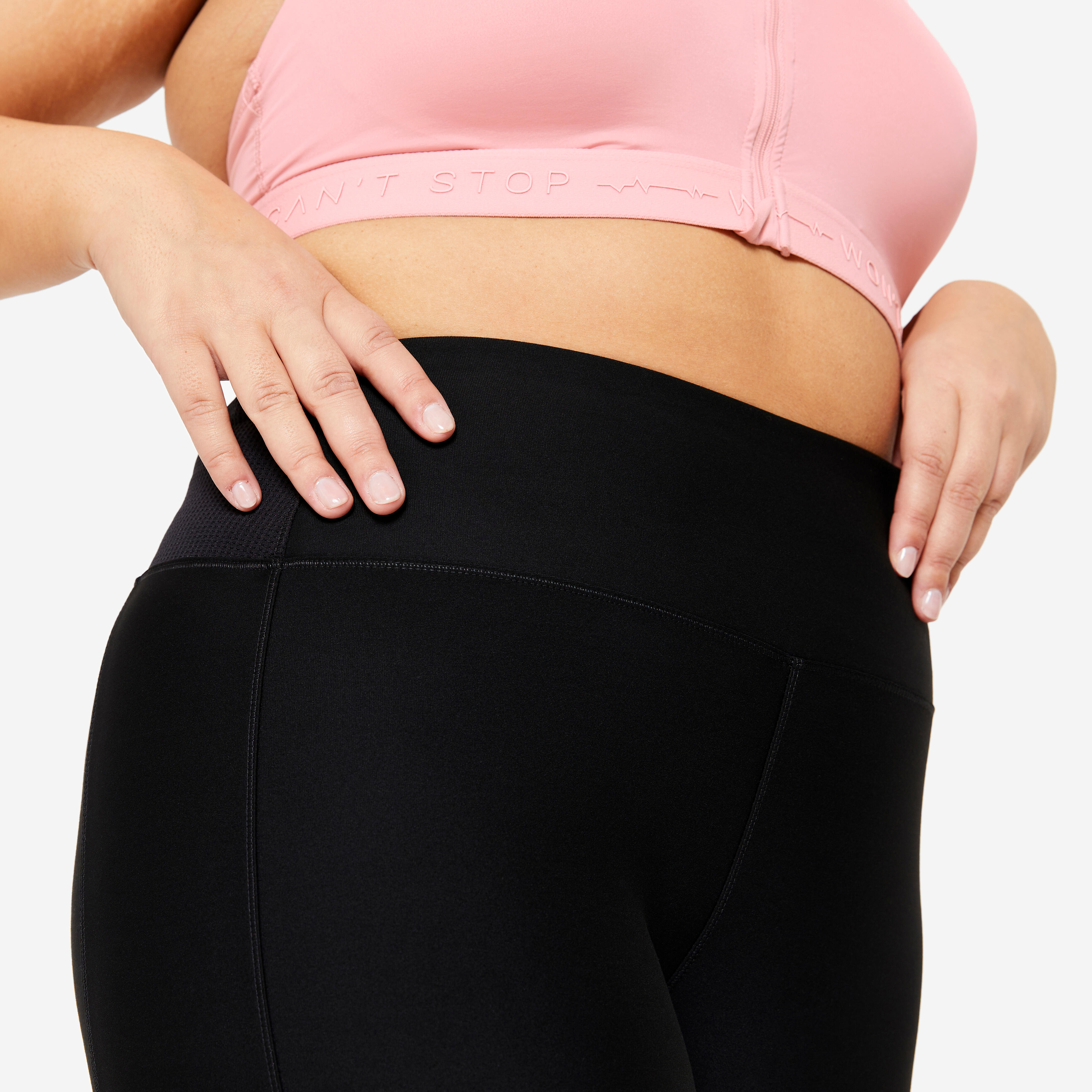 Legging avec poche Grande Taille Fitness Cardio Femme Imprime Noir et Gris DOMYOS Decathlon