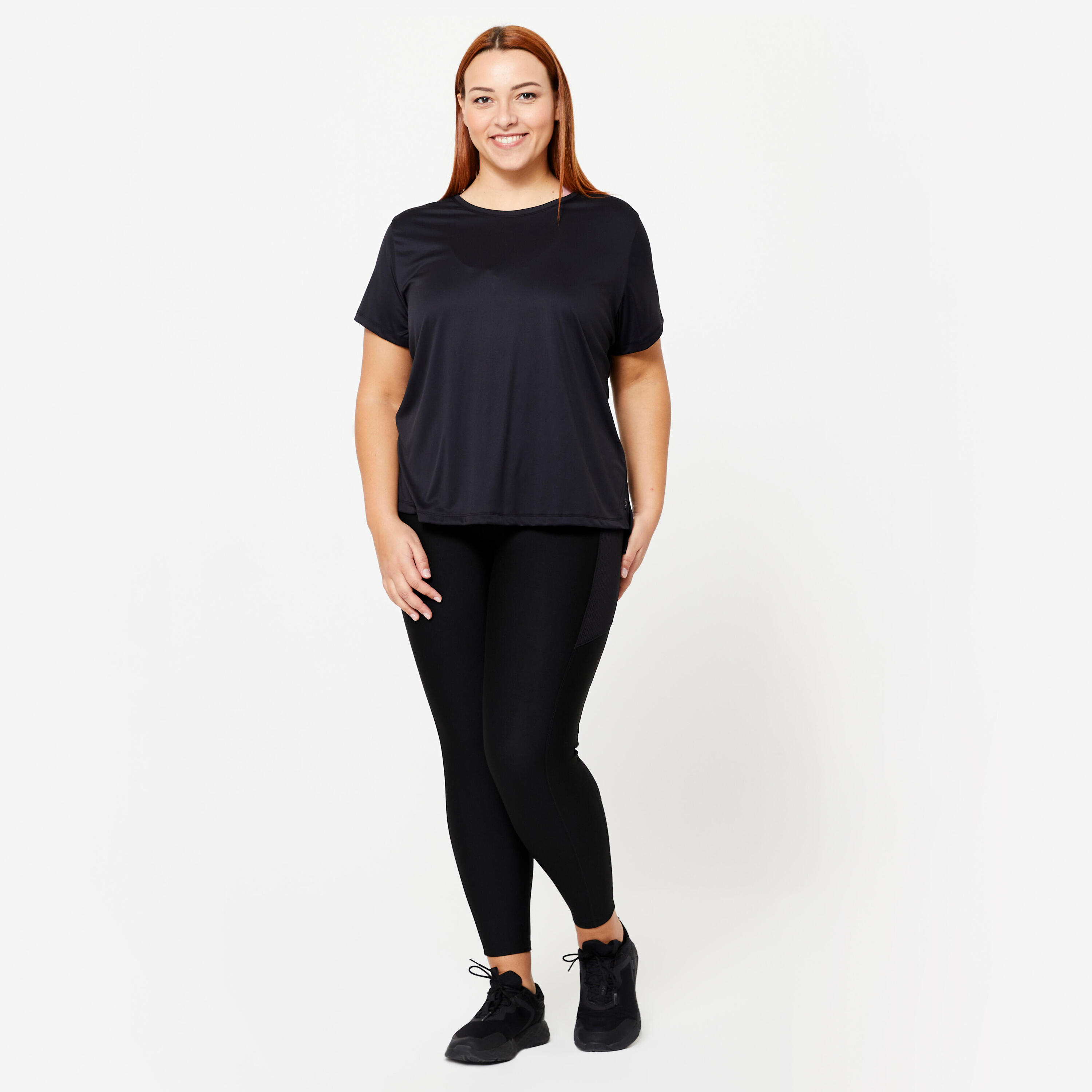 Camiseta Fitness Cardio Mujer Negro Manga Corta Tallas Grandes 2/6