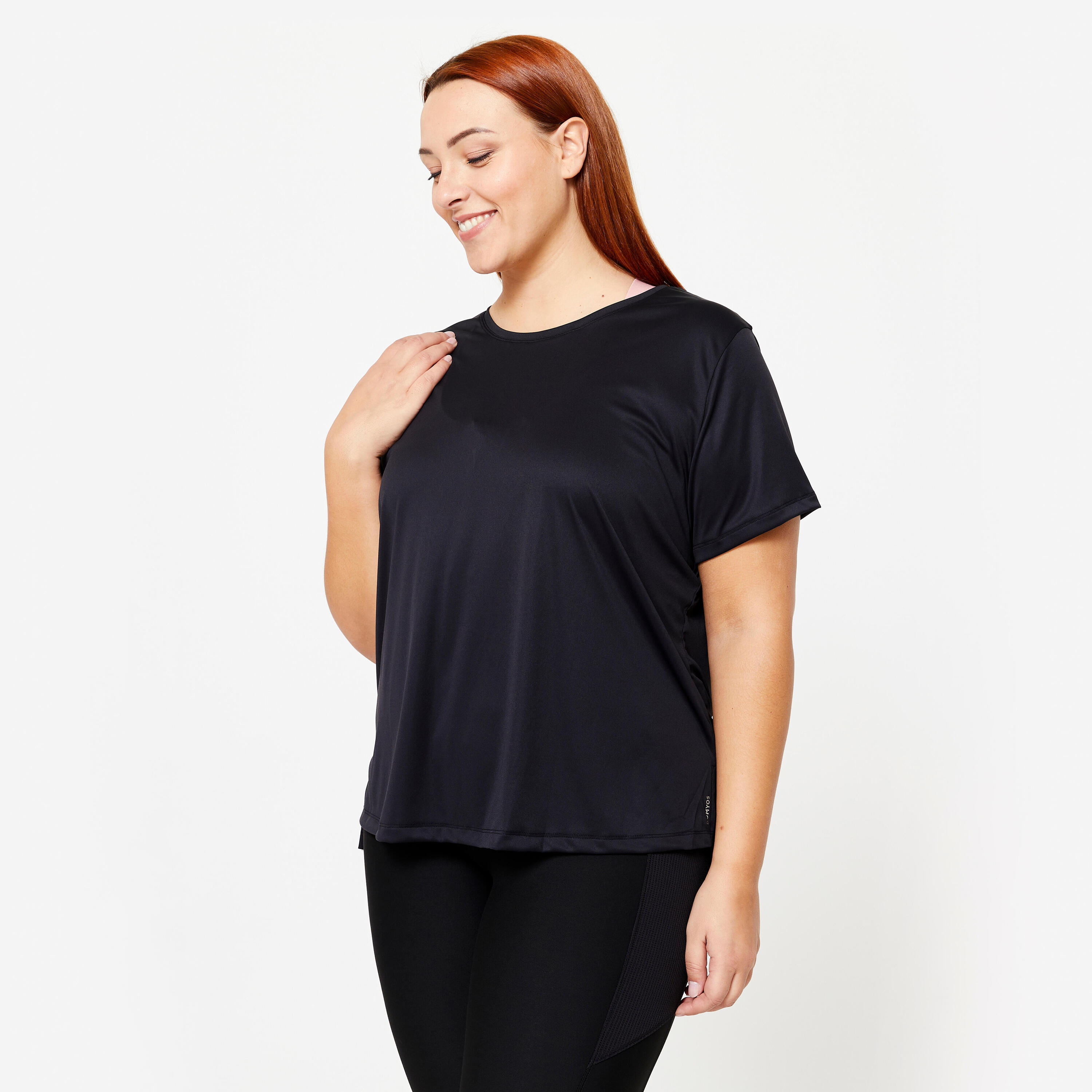 DOMYOS Dames-T-shirt voor cardiofitness plussize zwart