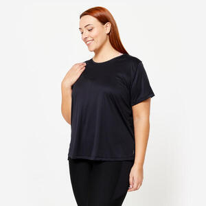Camiseta Fitness Cardio Mujer Negro Manga Corta Tallas Grandes