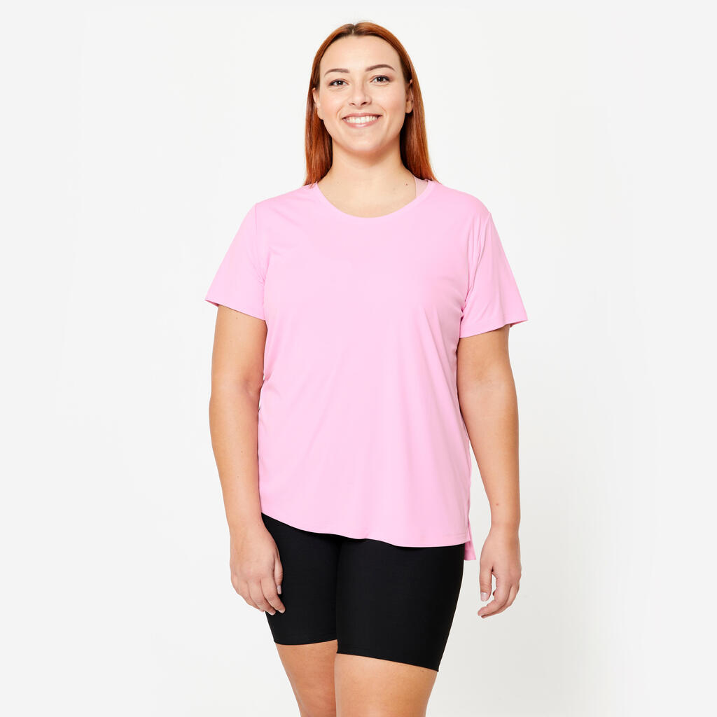 Playera Cardio Fitness Mujer Rosa Claro Manga Corta Tallas Grandes