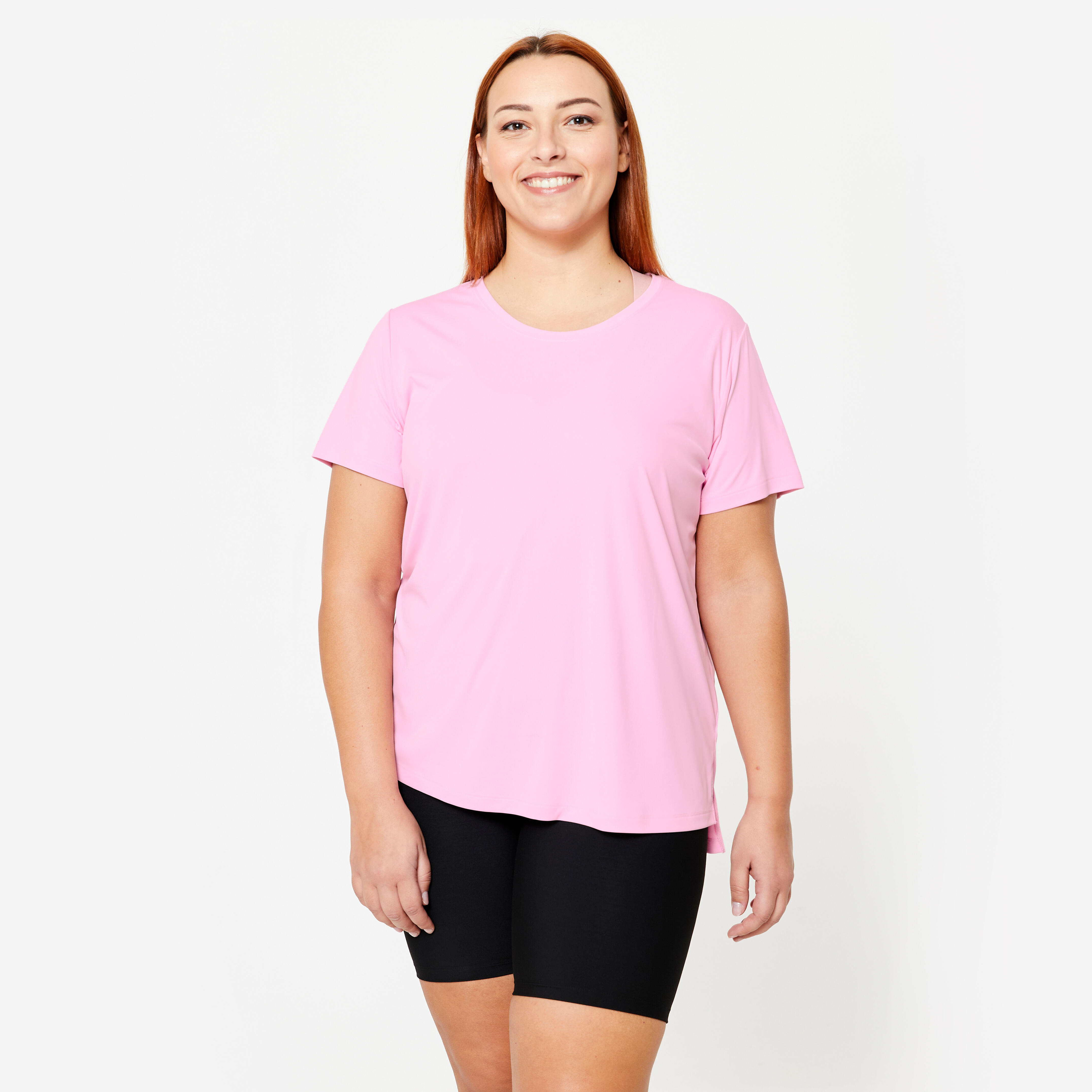 Maglietta donna Plus Size fitness a maniche corte Rosa chiaro