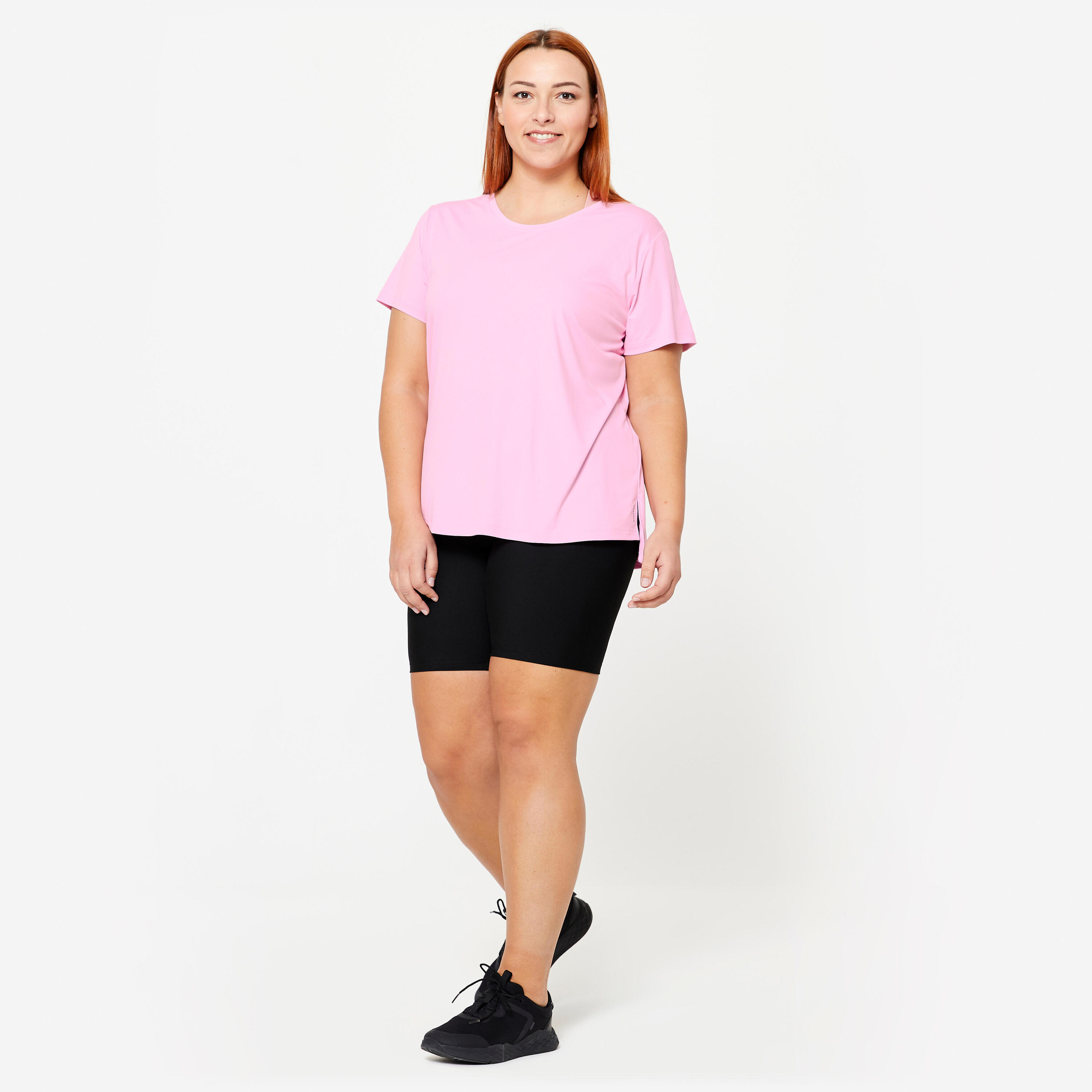 Camiseta Cardio Fitness Mujer Rosa Claro Manga Corta Tallas Grandes
