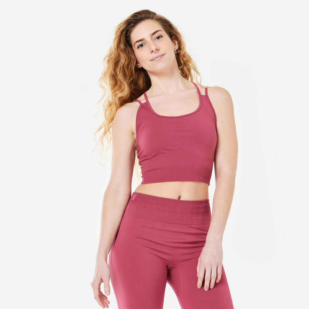 Brassière crop multi-bretelles maintien léger Femme, Rose