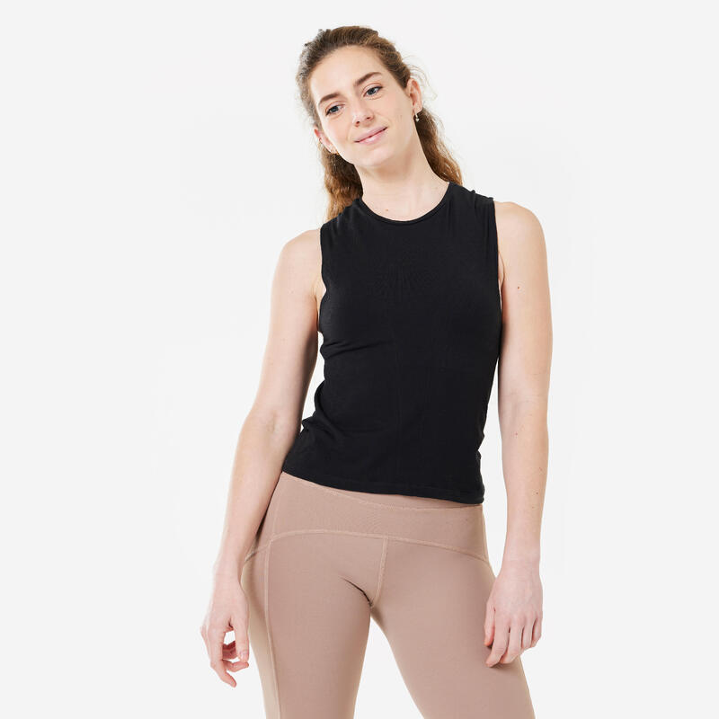 Canotta donna yoga slim seamless traspirante nera