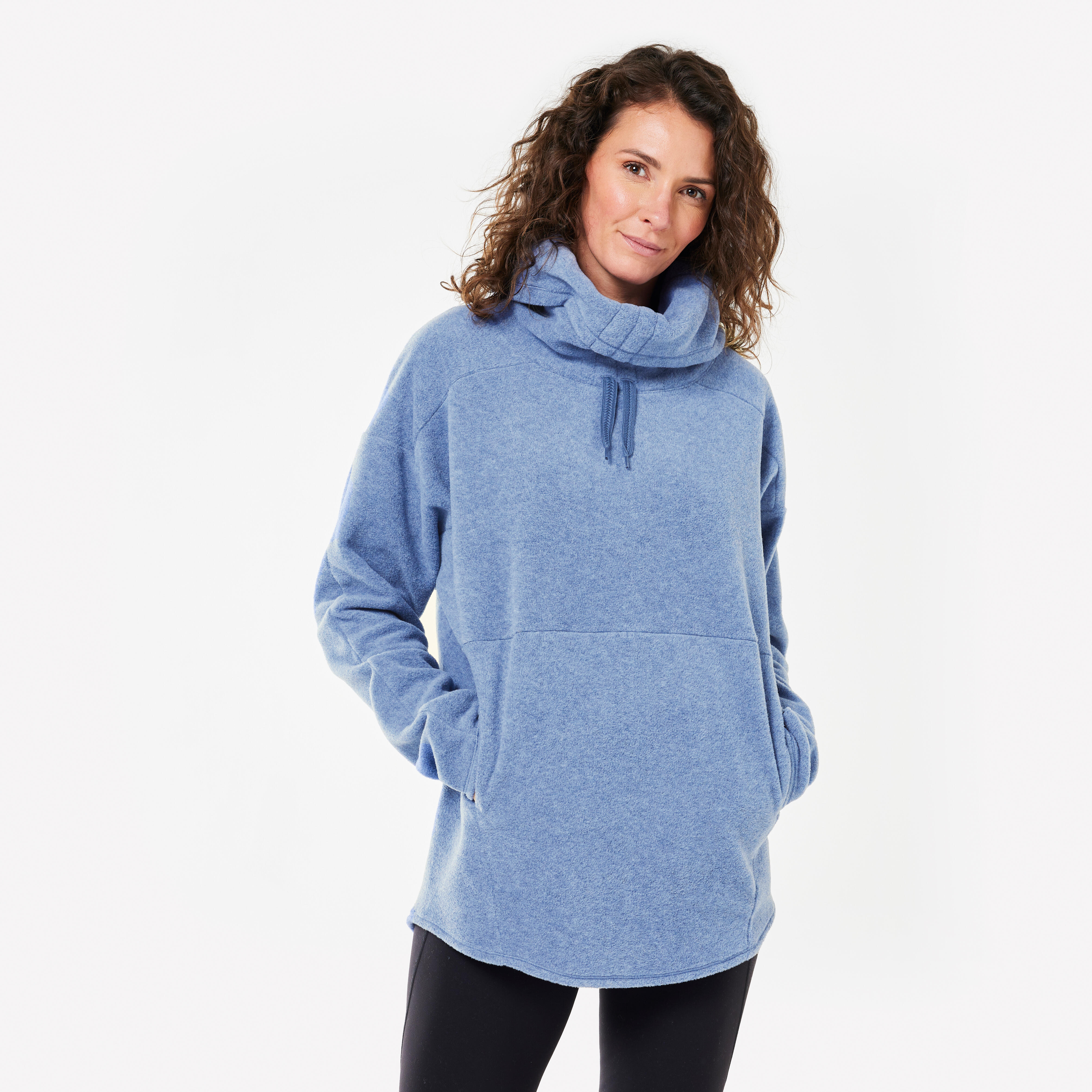 Felpa in pile a collo alto da donna, blu