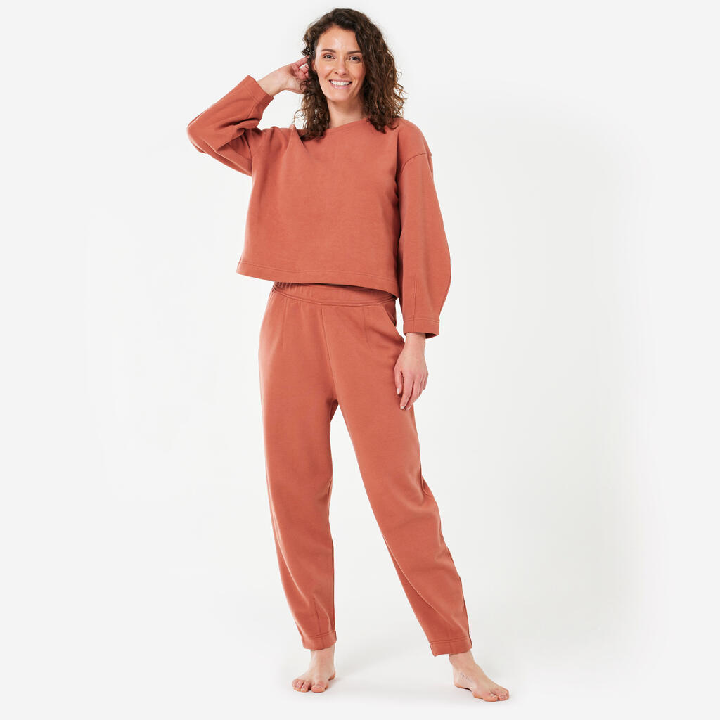 Sweatshirt Yoga Damen warm Ballonärmel - braun 