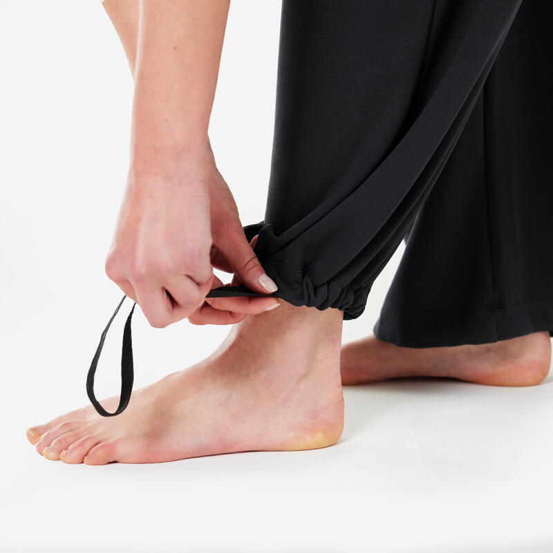 Pantalon Croială largă Yoga ușoară PREMIUM Negru Damă 