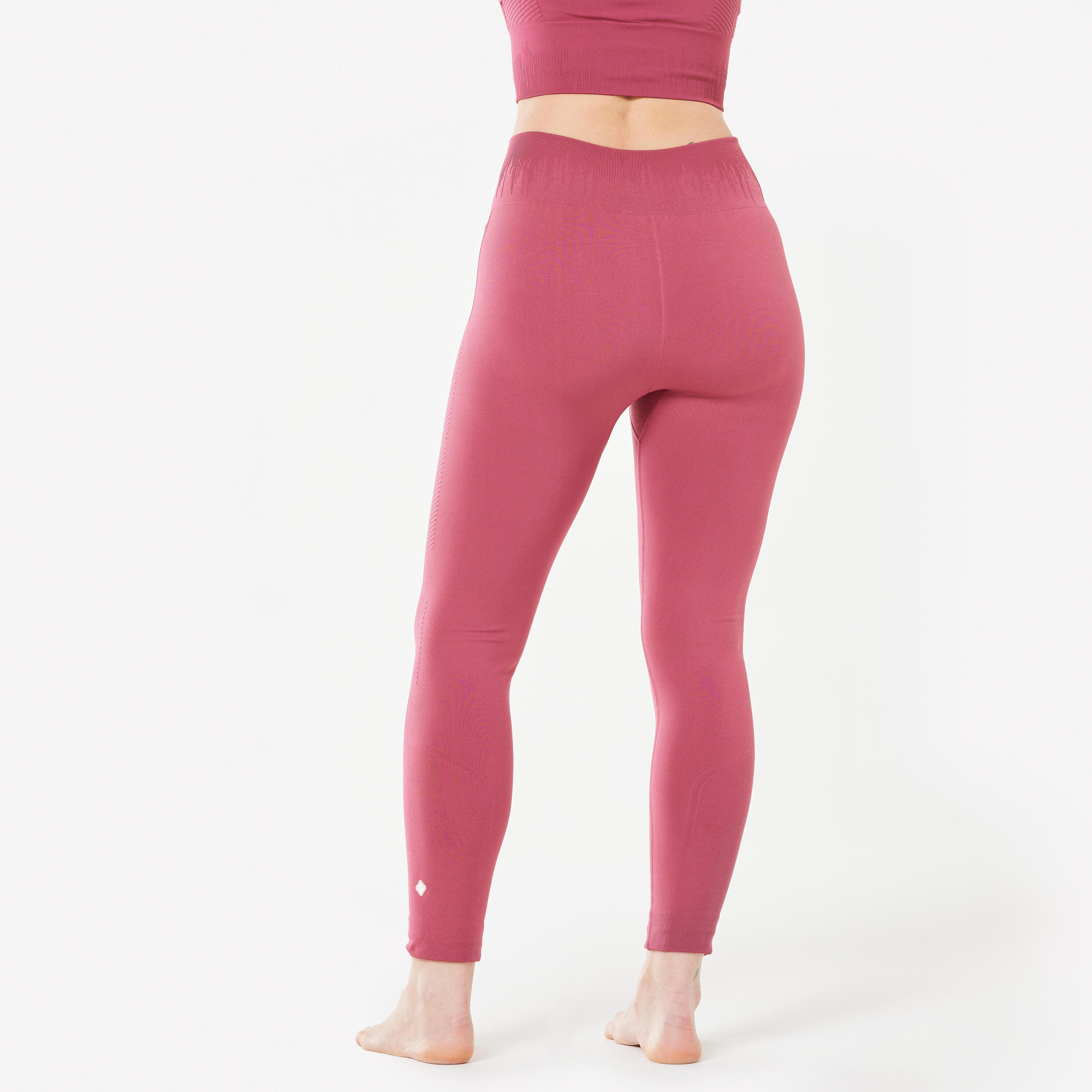 Legging long yoga effet seconde peau taille haute, rose cendré 4/5