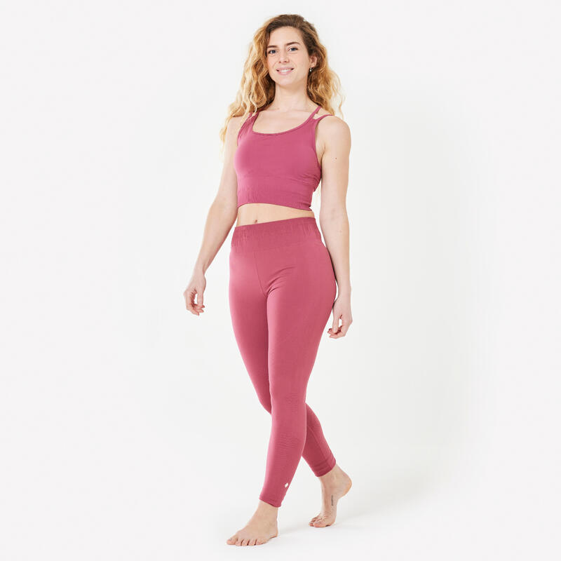 Legging long yoga effet seconde peau taille haute, rose cendré
