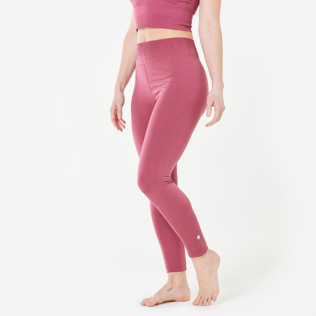 Legging long yoga effet seconde peau taille haute, rose cendré