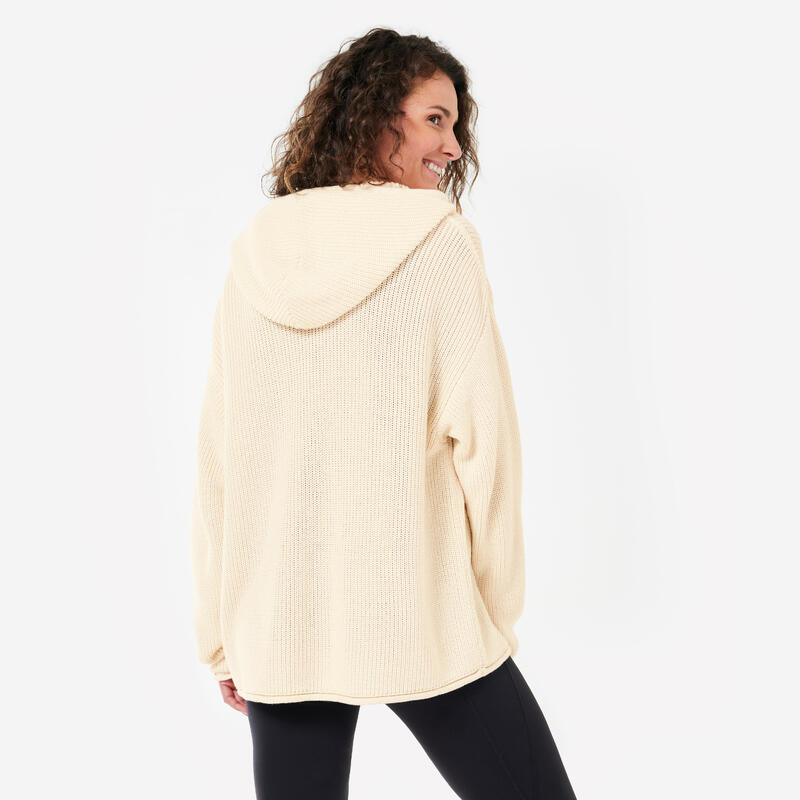 Sudadera Yoga Mujer Blanco Roto Capucha Punto