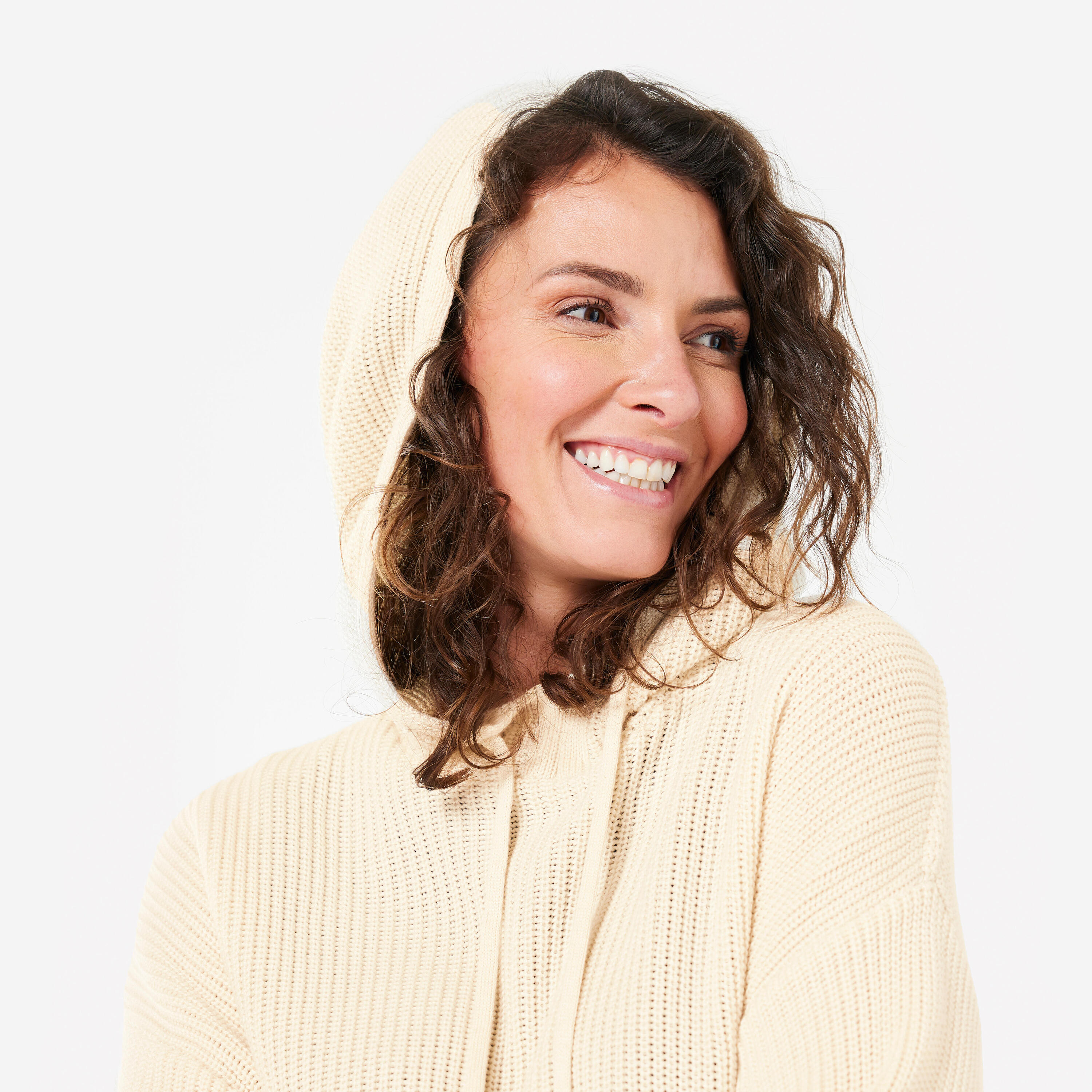 Sudadera Yoga Mujer Blanco Roto Capucha Punto 3/5