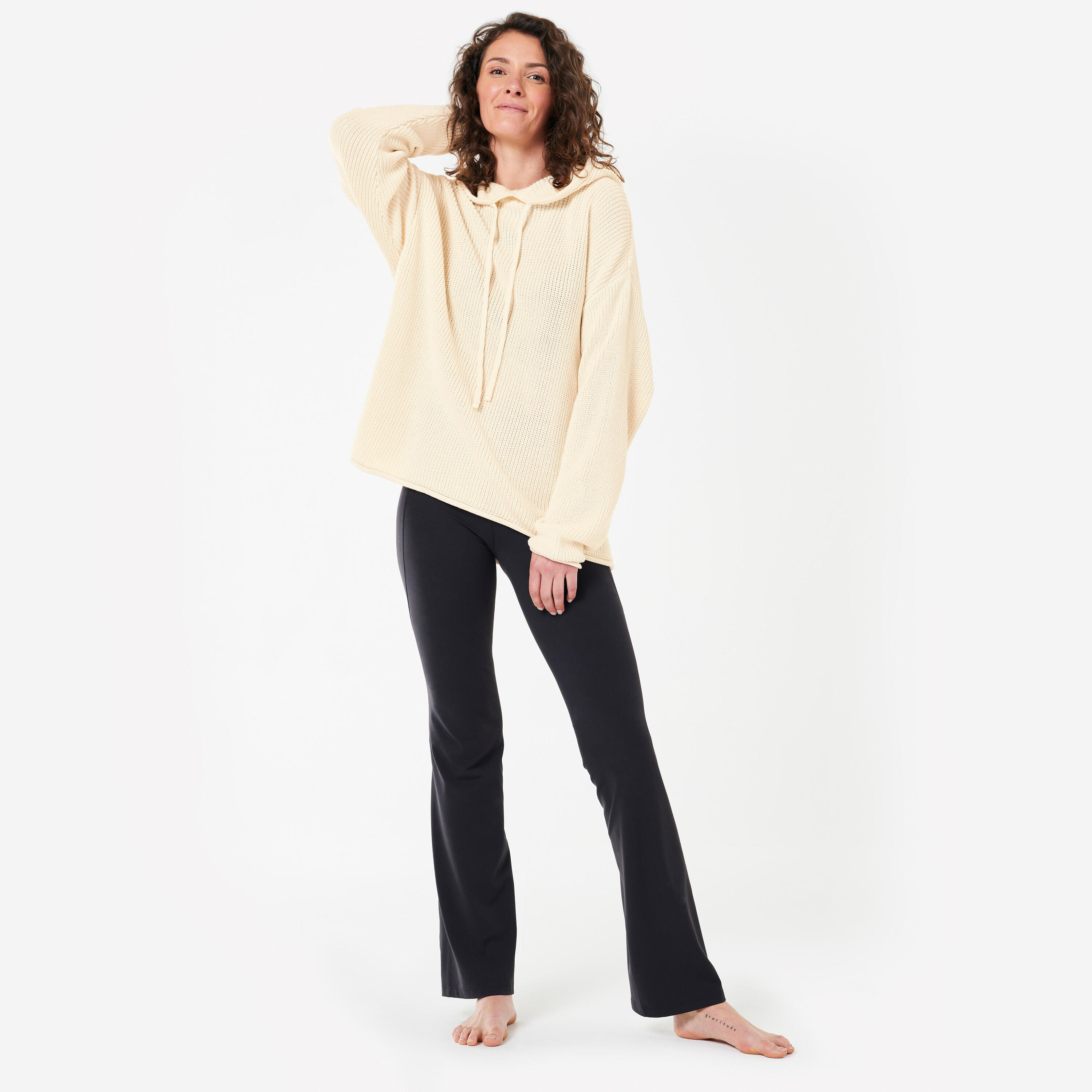 Sudadera Yoga Mujer Blanco Roto Capucha Punto 2/5