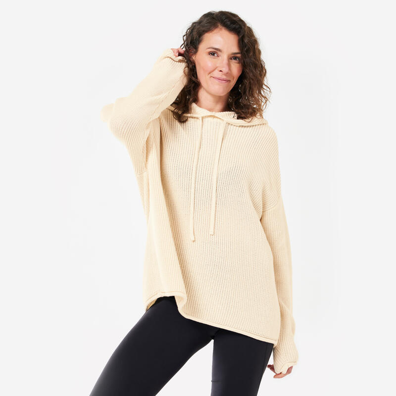 Sudadera Yoga Mujer Blanco Roto Capucha Punto