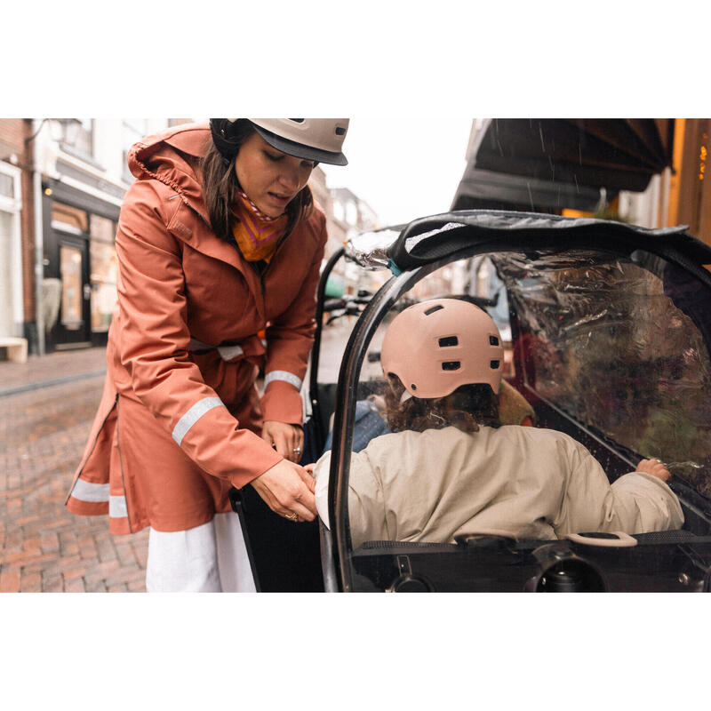 Dames regenjas met capuchon voor op de fiets terracotta