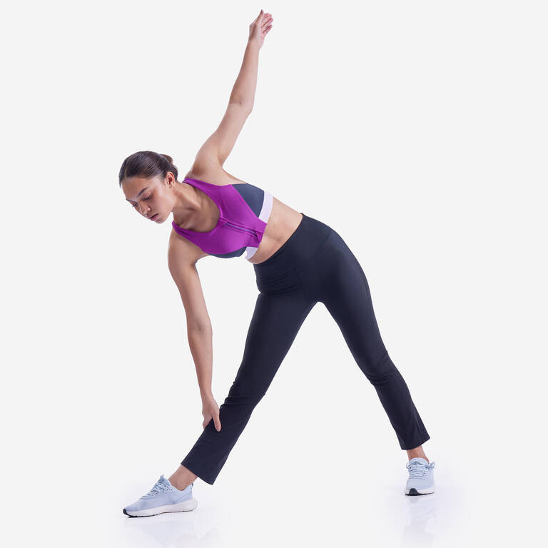 Women's Zip-Up Medium-Support Sports Bra - Purple/Grey/Mauve