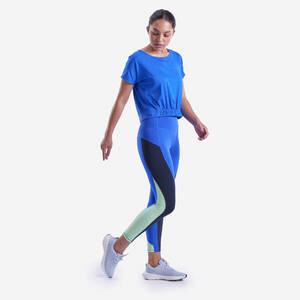 Loose Crew Neck Women's Crop Gym T-Shirt 500 - Lupin Blue