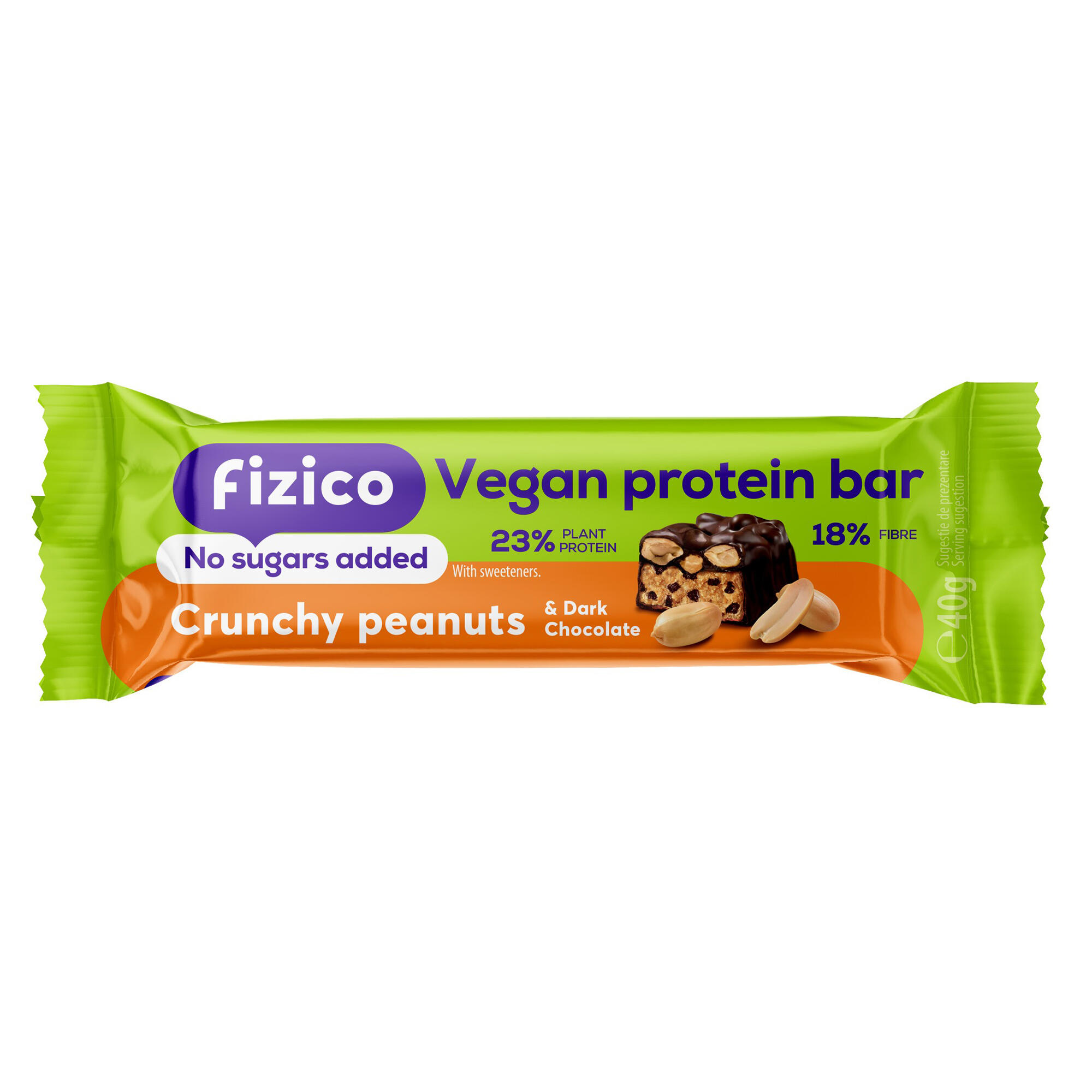 Baton proteic Vegan cu arahide si ciocolată neagră Fizico 40 g