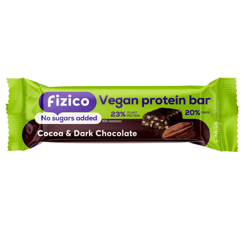 Baton proteic Fizico Vegan cacao+ciocolată neagră 40g