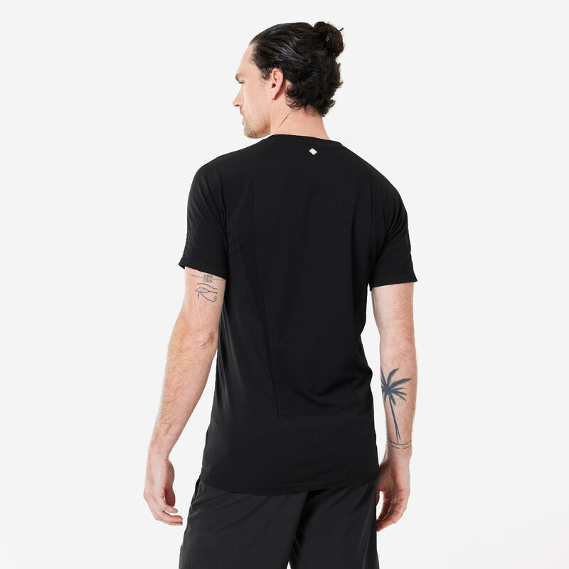 Camiseta Yoga Hombre Negro Manga Corta Efecto Segunda Piel