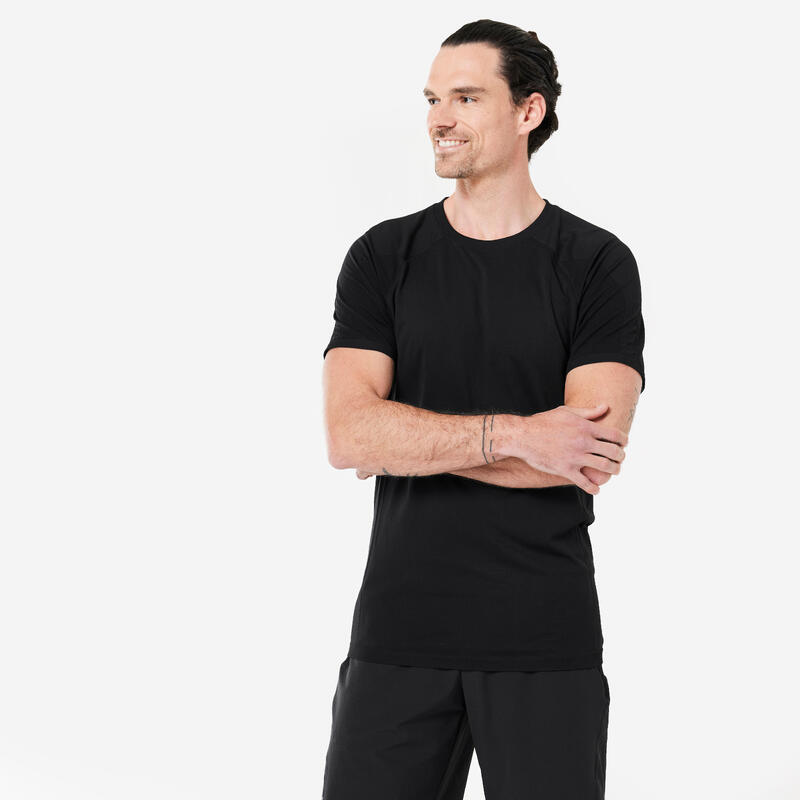 T-shirt de yoga effet seconde peau manches courtes homme, noir graphite
