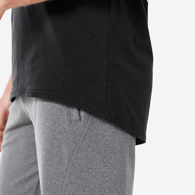 T-shirt de yoga manches courtes doux homme, noir graphite
