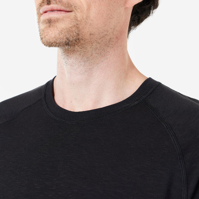 T-shirt de yoga manches courtes doux homme, noir graphite