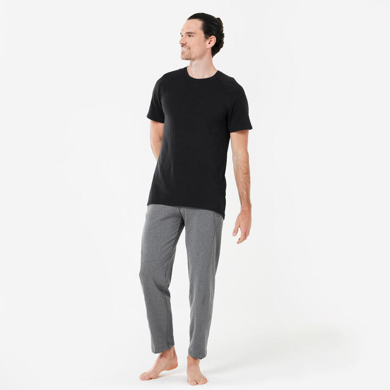 T-shirt nera uomo yoga slim fit misto cotone