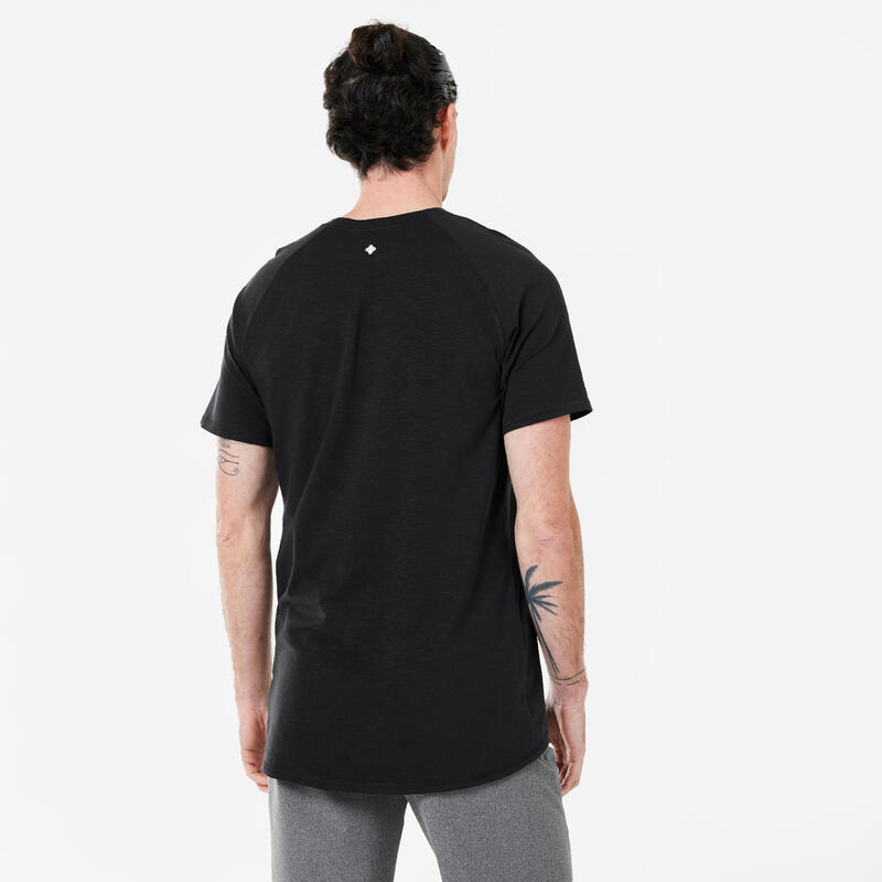 T-shirt nera uomo yoga slim fit misto cotone