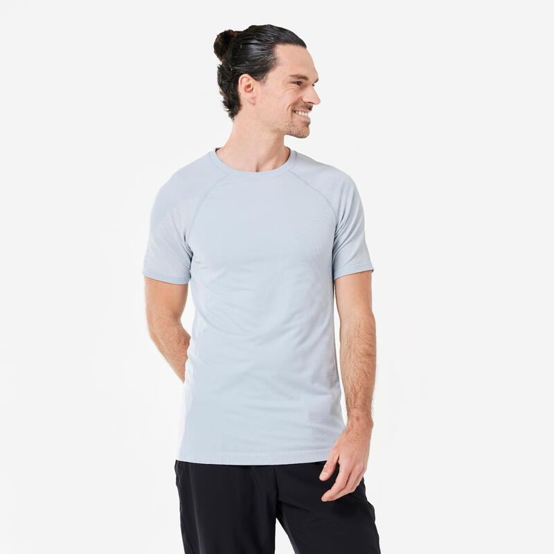Pánské tričko na jógu s krátkým rukávem bezešvé šedé
