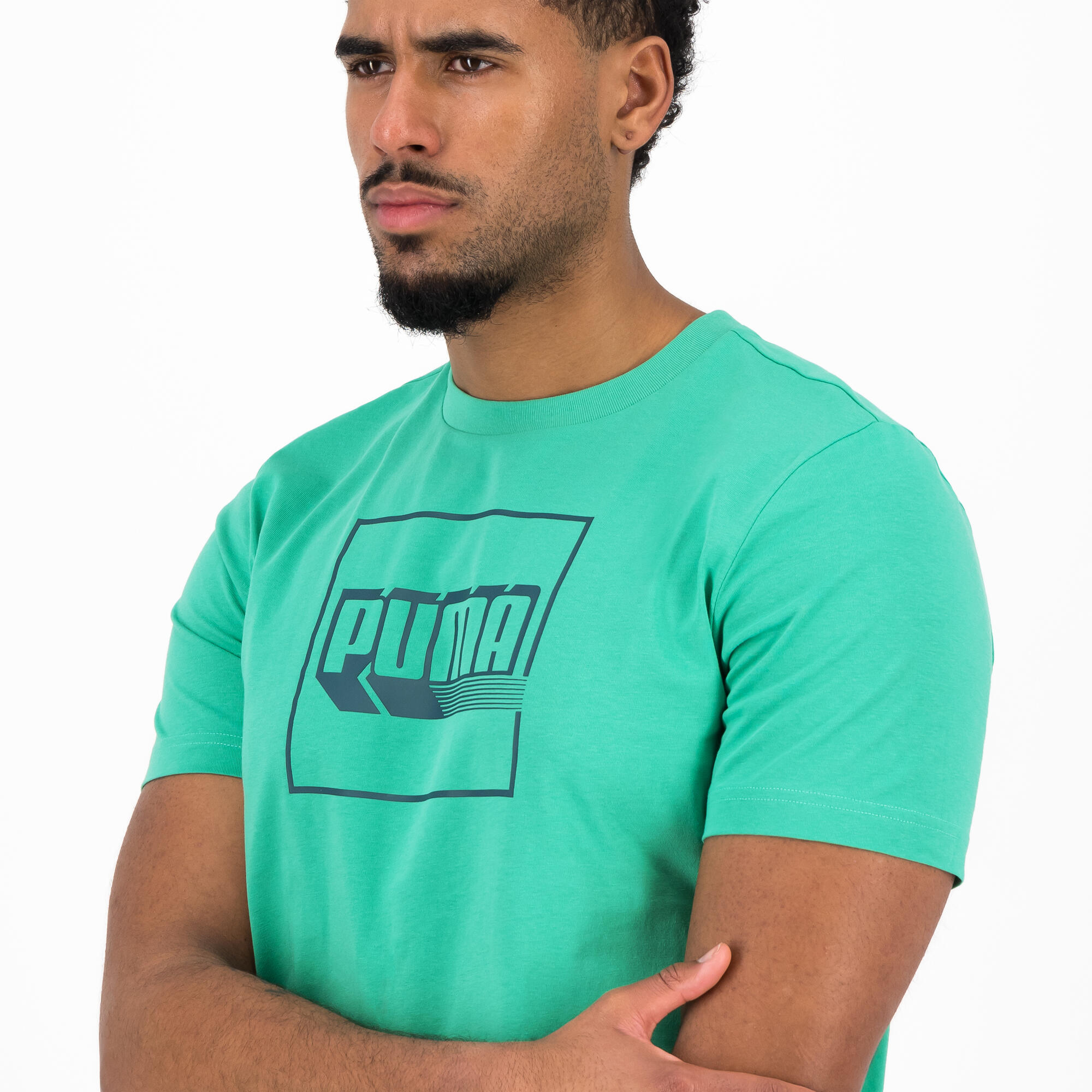 T-shirt Puma uomo palestra regular fit 100% cotone verde chiaro stampata 6/7