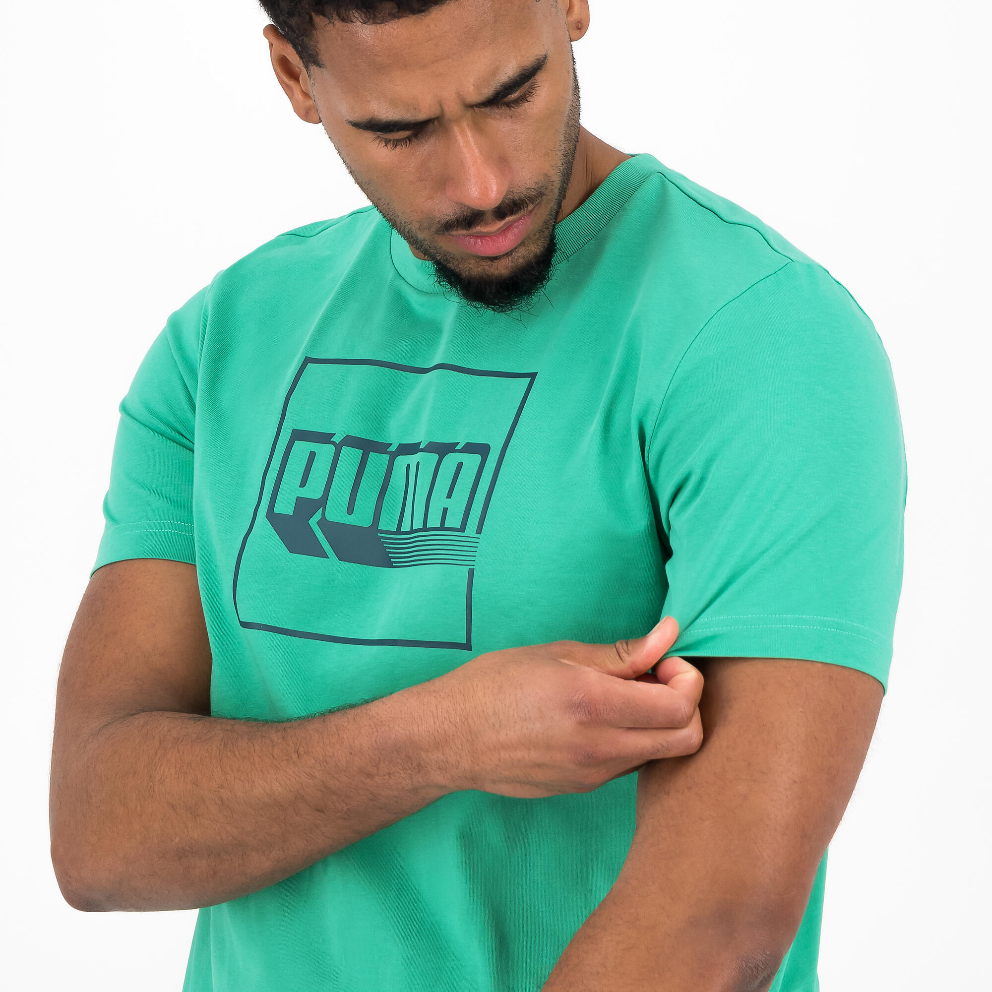 T-shirt Puma uomo palestra regular fit 100% cotone verde chiaro stampata 5/7