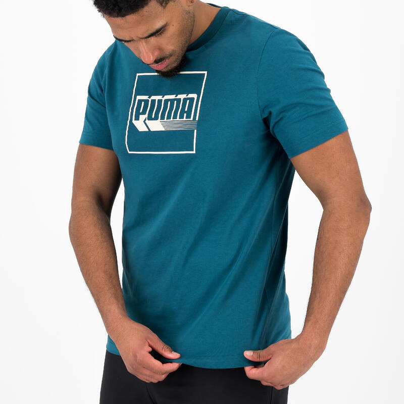 T-shirt Puma uomo palestra regular fit 100% cotone azzurro-verde stampata