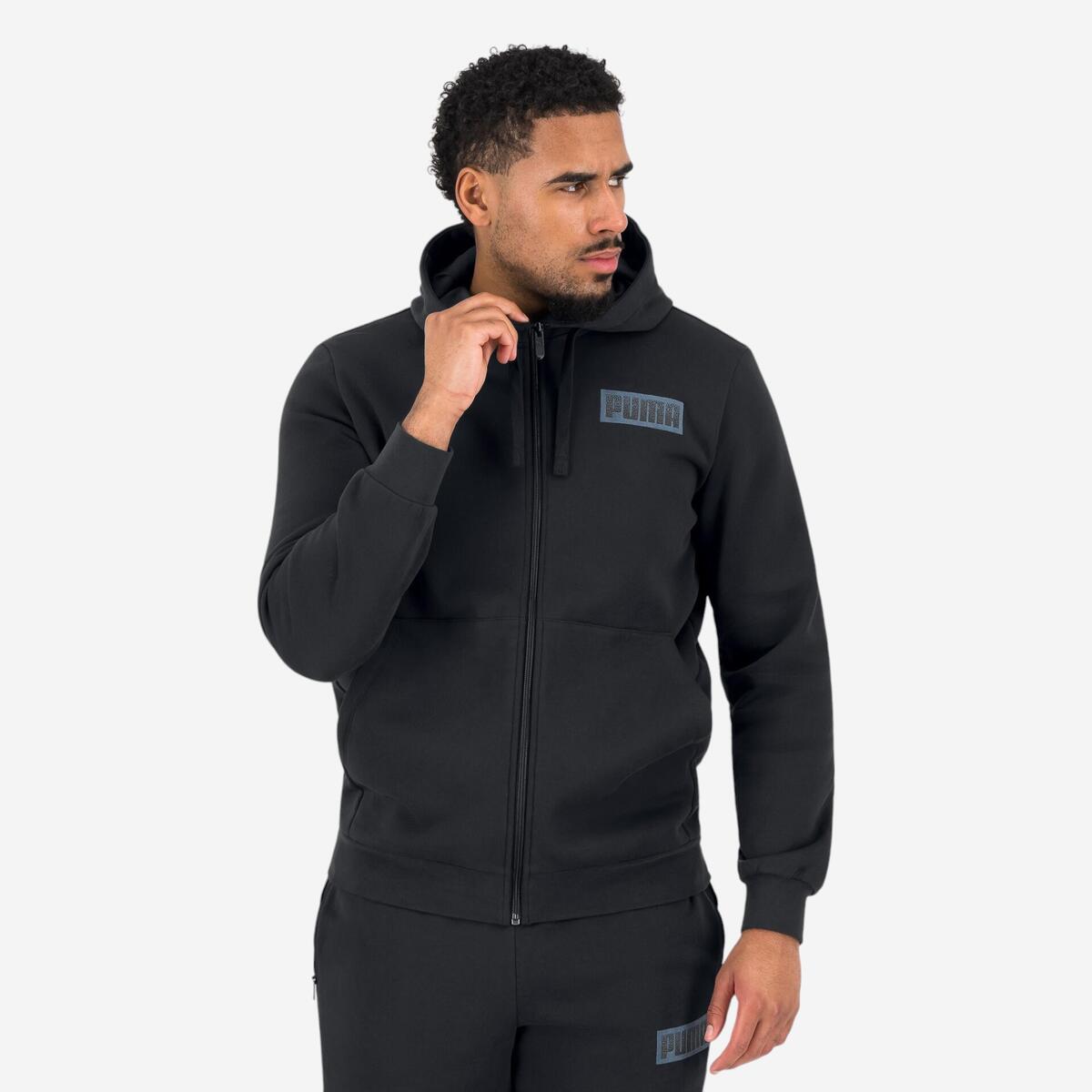 Sweat à capuche zippé imprimé Puma homme - noir