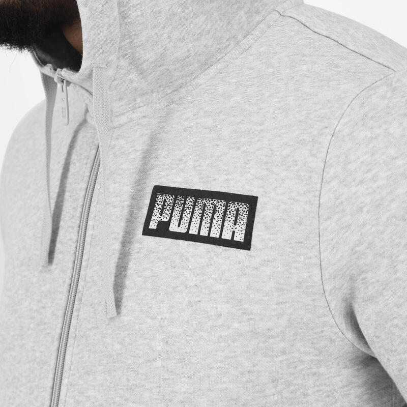 Felpa Puma uomo palestra con cappuccio e zip pesante grigia stampata