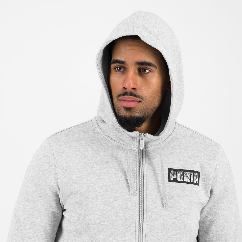 Men's Hooded Zip-Up Print Sweatshirt - Grey