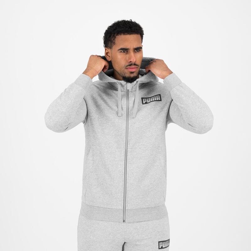 Sudadera Training Puma Hombre Gris Estampada Capucha Cremallera