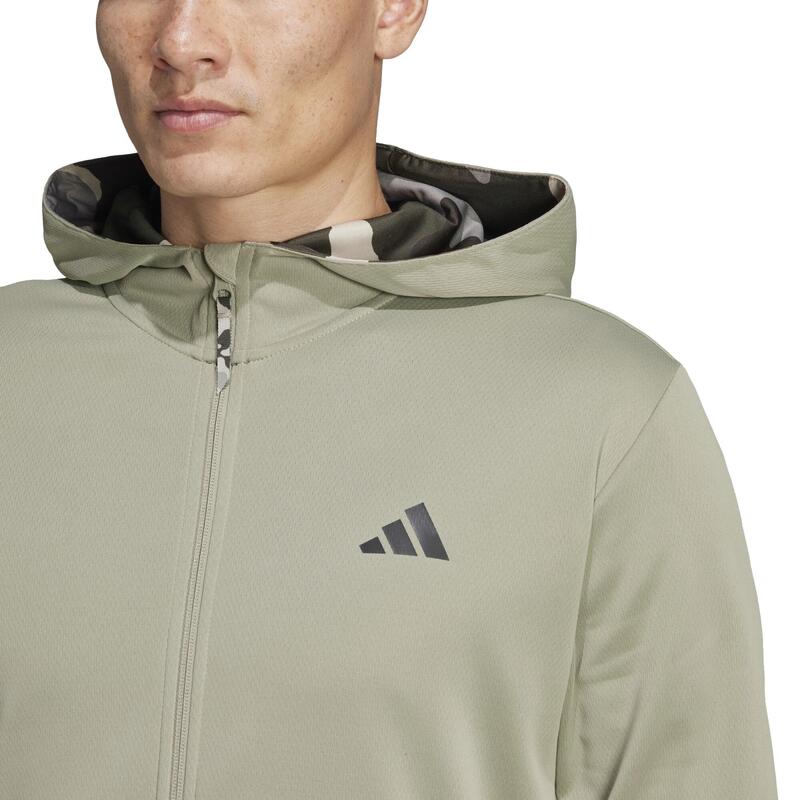 SWEAT-SHIRT A CAPUCHE CAMO DE FITNESS CARDIO ADIDAS HOMME GRIS