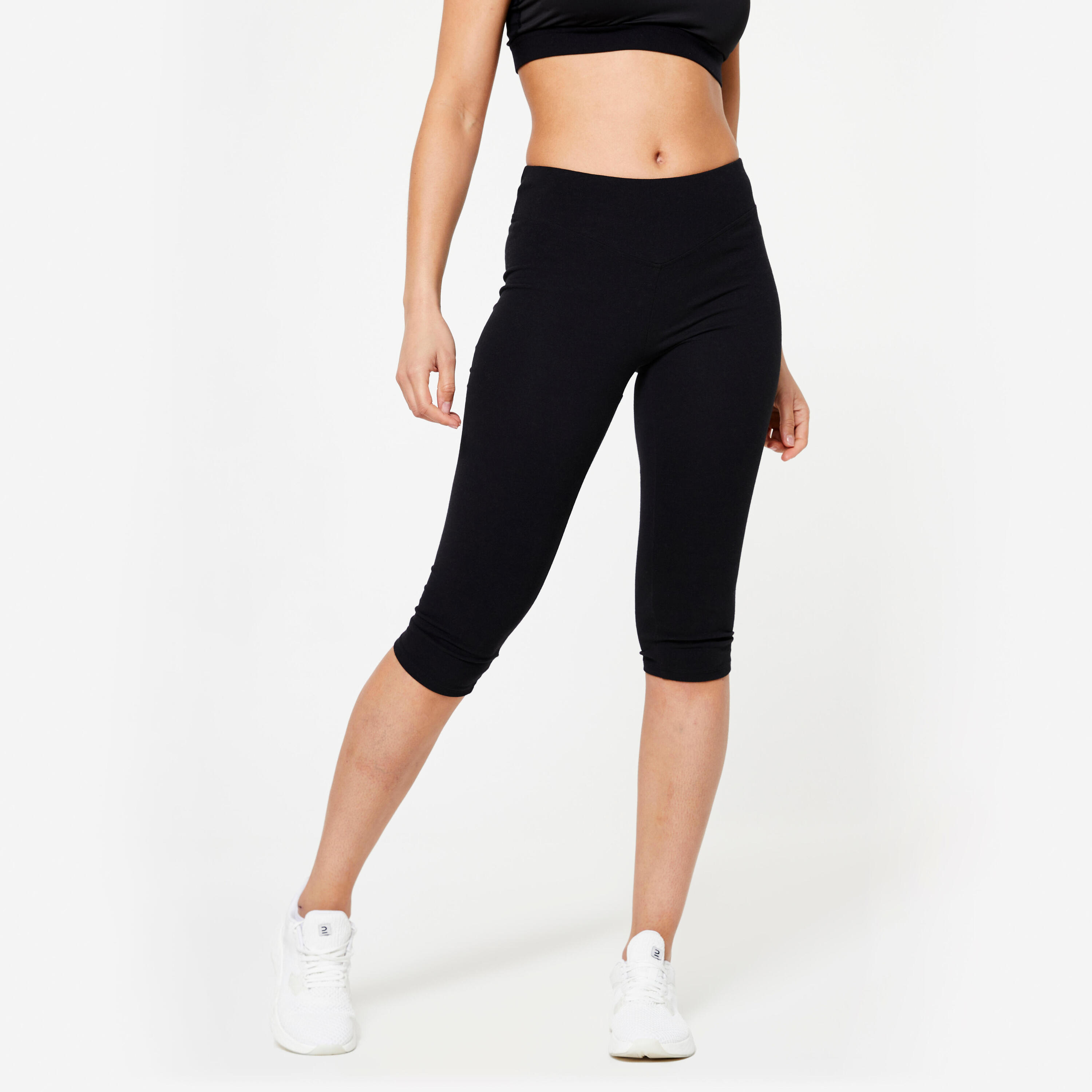 DOMYOS Leggings corti 3/4 donna palestra cotone neri