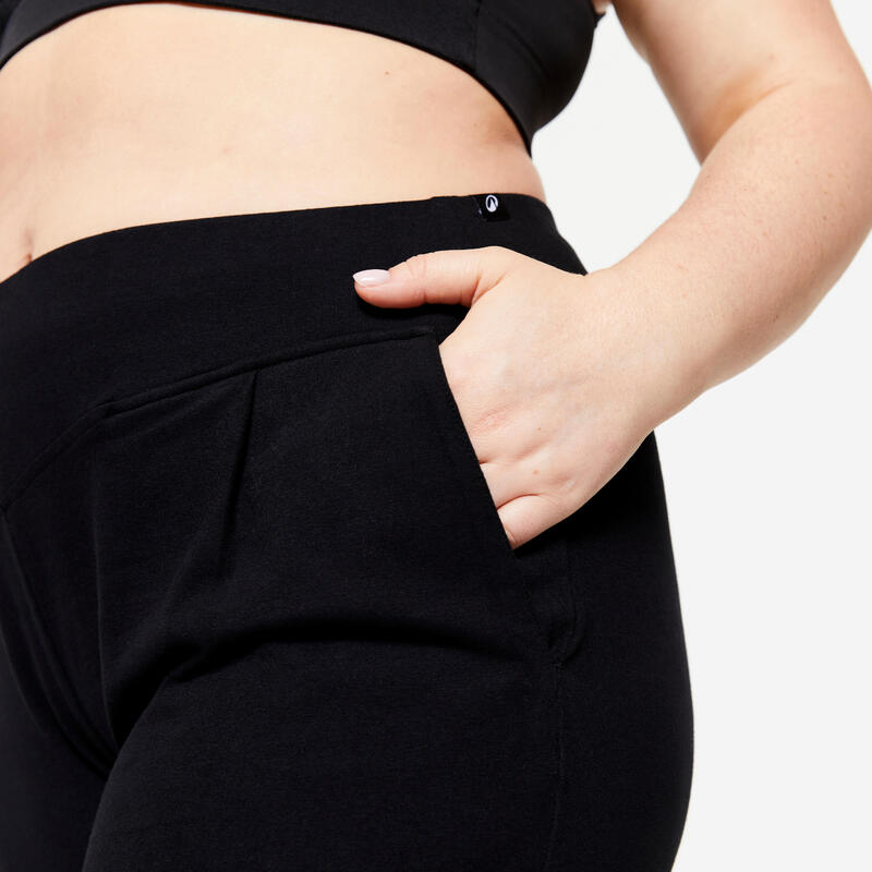 Leggings 3/4 de Fitness com Bolsos Mulher 500 Preto
