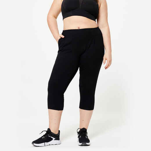 
      Women's Fitness Cropped Bottoms 500 with Pockets - Black
  