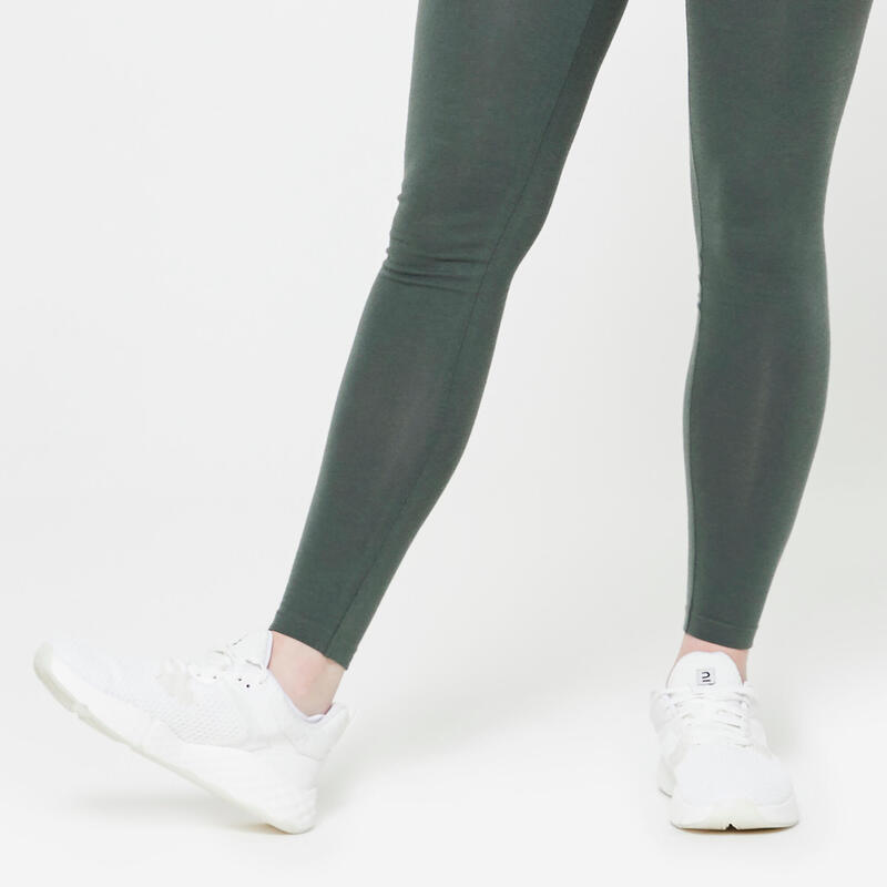 Leggings donna palestra FIT+ 500 cotone verde scuro