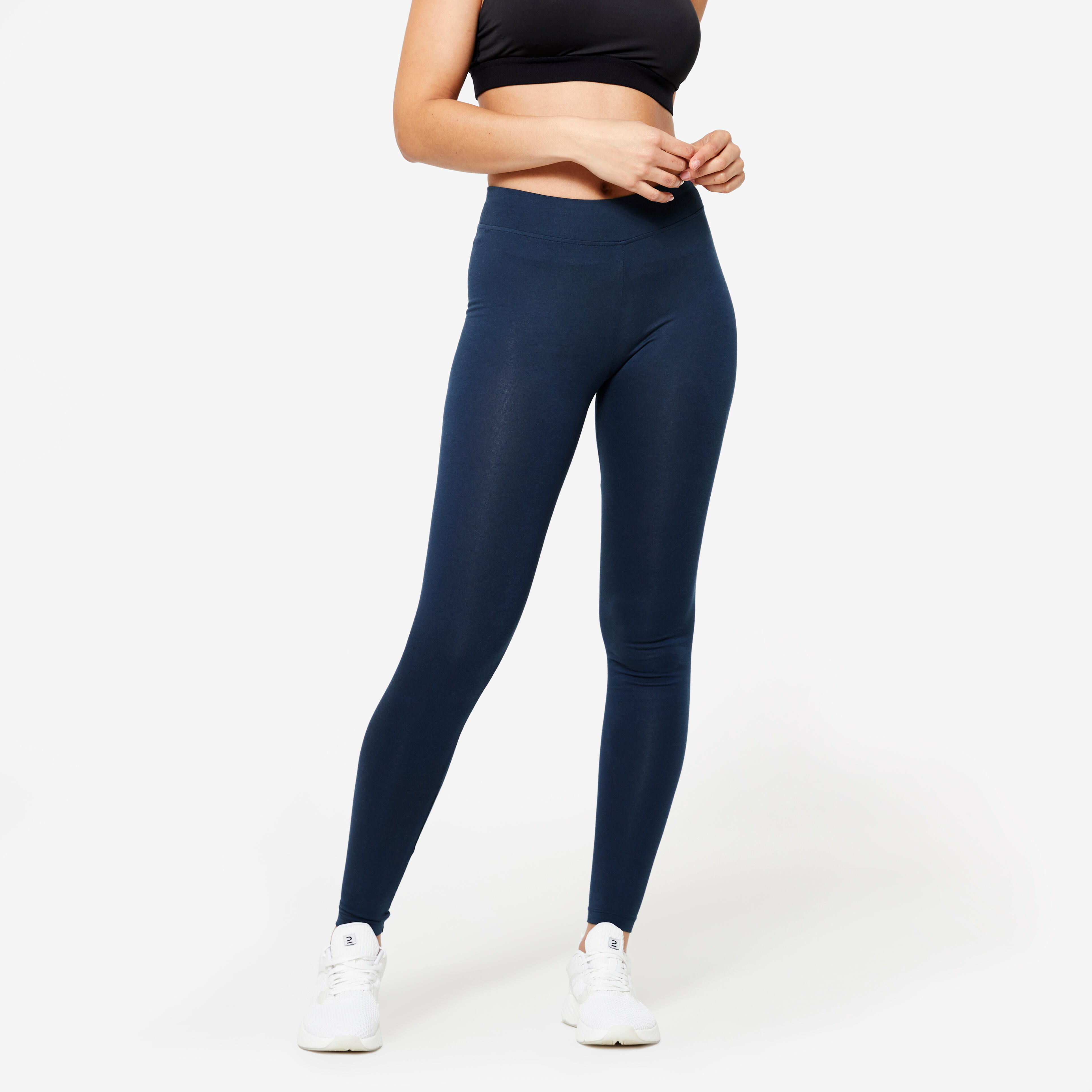 Leggings lunghi da donna in cotone elasticizzato per il fitness - Fit+ blu navy