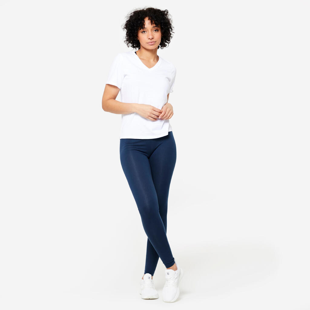 Legging fitness long coton extensible femme - Fit+ bleu marine