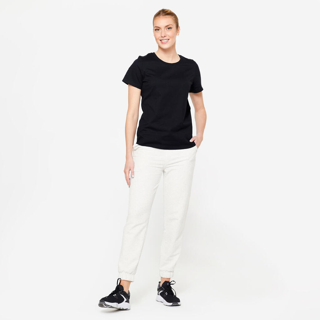 Pantalón de fitness de corte recto blanco jaspeado para mujer 500 Essential