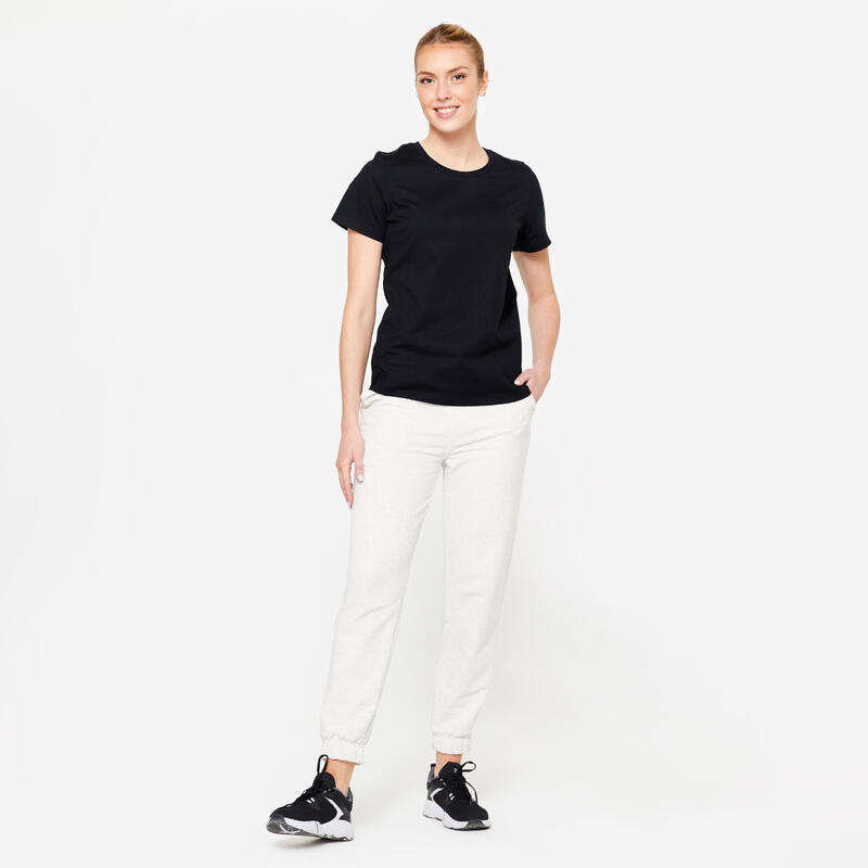 Pantalon de trening din bumbac Regular 500 Fitness Alb Damă
