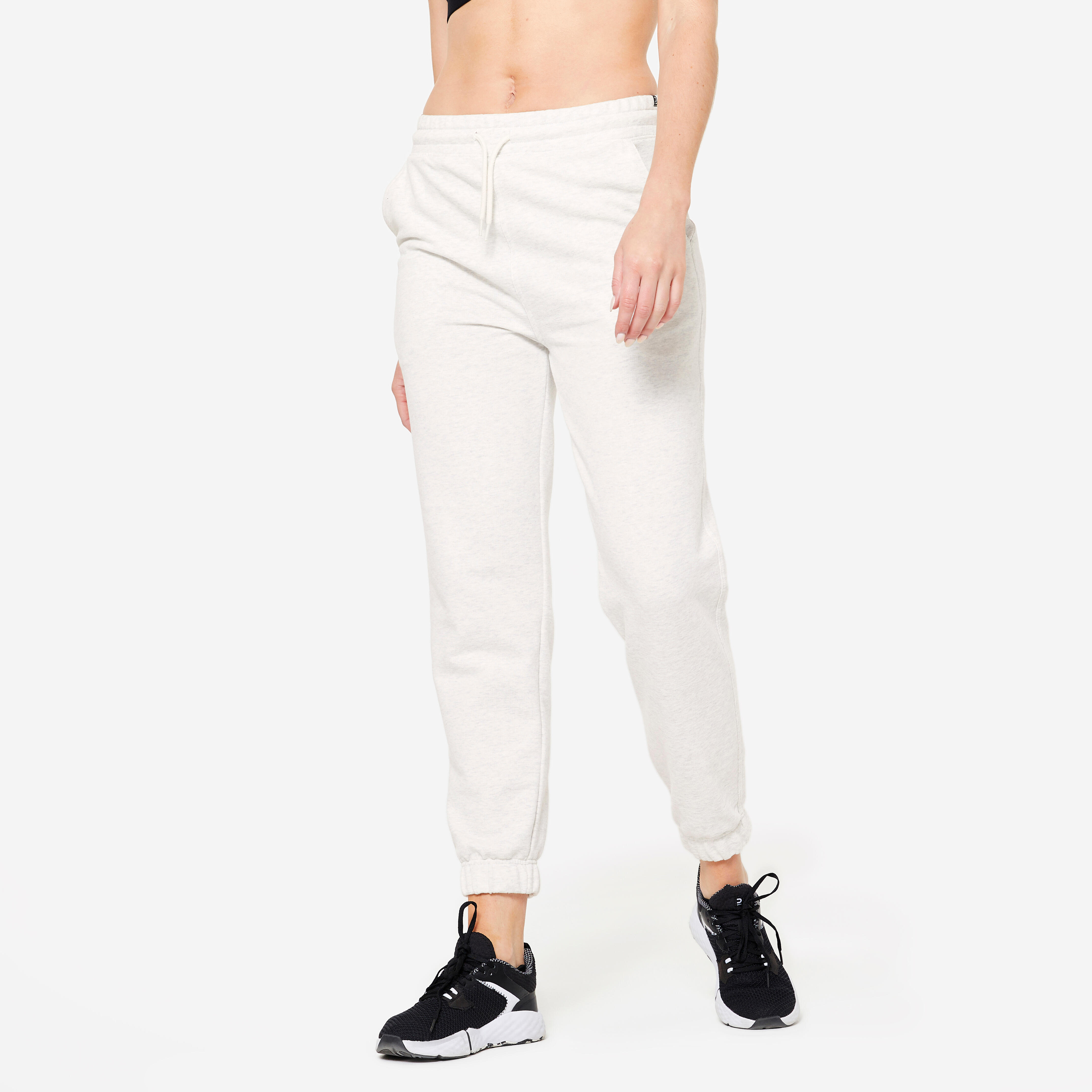 Women's Regular Fitness Pants - 500 Essentials mottled white