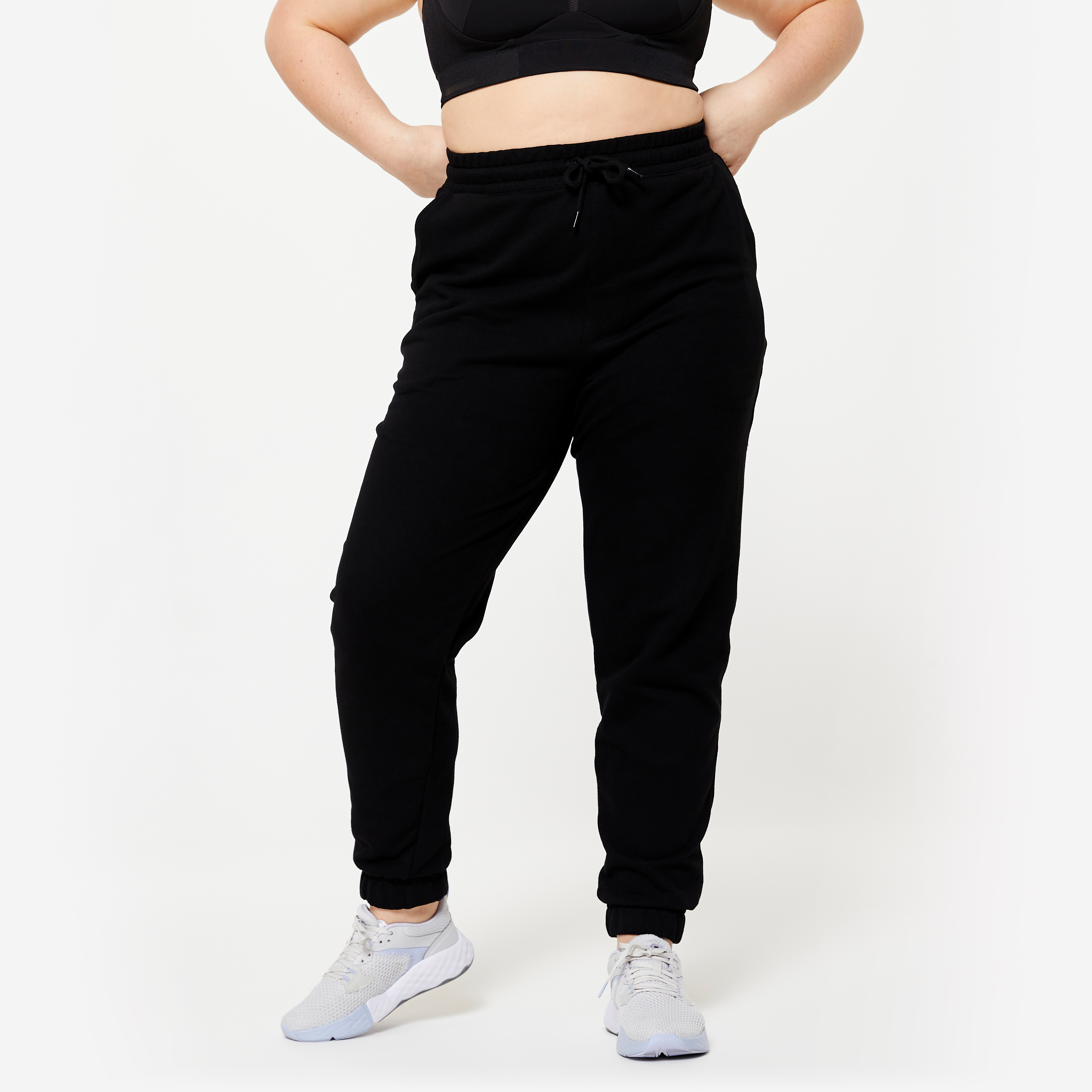 Pantalon jogging femme en coton, noir - Team Athlète JO 24 - Domyos- Clubs - Entreprises - Collectivités - Associations