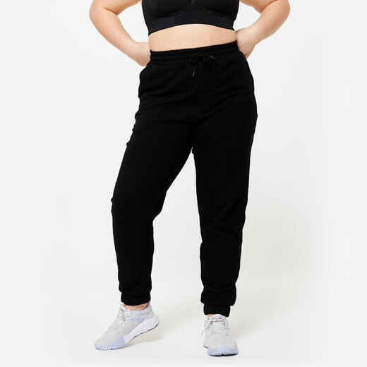 Pantalón de fitness tipo jogger de algodón negro para mujer 500